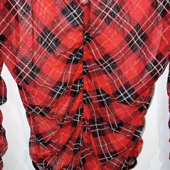 Victorias Secret Red Plaid Mesh Bodysuit size Large - Picture 8 of 13